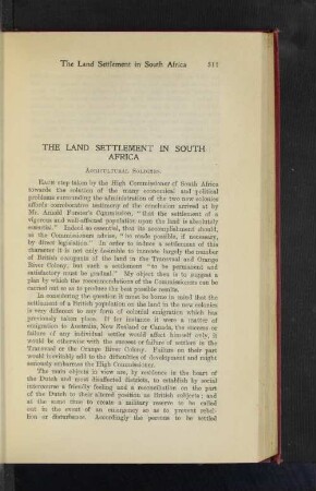 The Land Settlement in South Africa. Agricultural Soldiers.