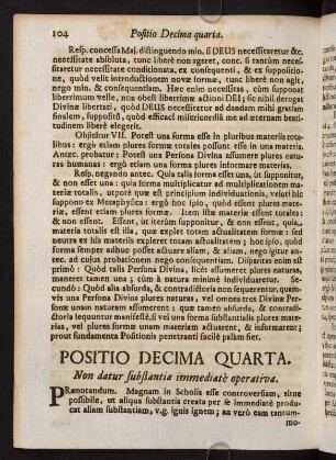 104-116, Positio Decima Quarta. Non datur substantia immediatè operativa