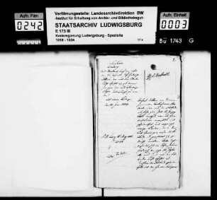 Heimatrechtsverhältnisse des Johann Friederich Döbler, geb. 04.06.1782 in Gerlingen, Oberamt Leonberg, und dessen Zuweisung nach Dürrenzimmern