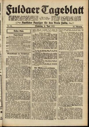 Erste Ausgabe vom Samstag, den 04. Juni 1921.