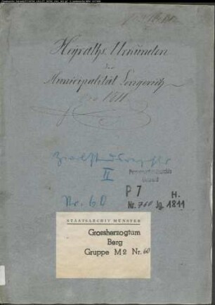 Belegakte zum Heiratsregister 1811 der Mairie Lengerich Stadt