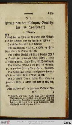 XII. Etwas von den Münzen, Gewichten und Maaßen
