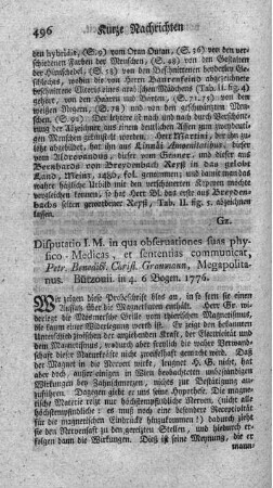 Observationes suae physico-medicae et sententiae. Disp.inaug.med.