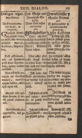 Dialogus vigesimus sextus = Das Sechs und Zwantzigste Gespräch = Dwudziesta y Szosta Rozmowa