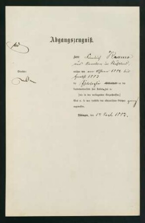 "Abgangszeugnis" 1883