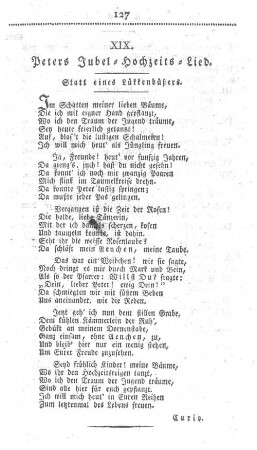 XIX. Peters Jubel-Hochzeits-Lied. Statt eines Lükkenbüßers.