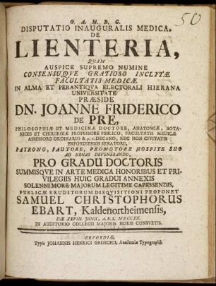 Disputatio Inauguralis Medica, De Lienteria