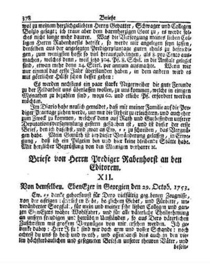 XII. Von demselben. Ebenezer in Georgien den 29. Oct. 1753.