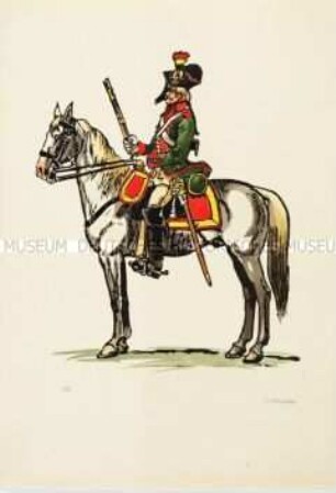 Uniformdarstellung, Dragoner des Dragoner-Regiments Hainaut, Belgien, 1789. Aus: Scharf: "Buntes Tuch".