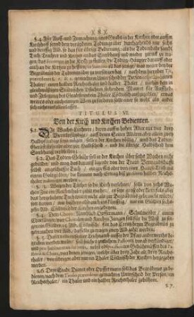 Titulus VI. Von der Kirch und Kirchen-Bedienten.