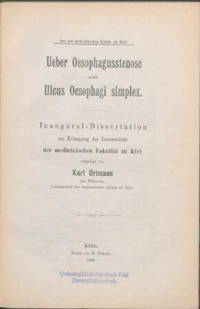 Ueber Oesophagusstenose nach Ulcus Oesophagi simplex