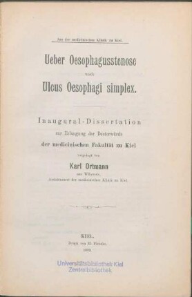 Ueber Oesophagusstenose nach Ulcus Oesophagi simplex