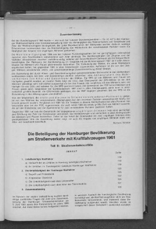 Die Beteiligung der Hamburger Bevölkerung am Straßenverkehr mit Kraftfahrzeugen 1961. Teil 2: Straßenverkehrsunfälle