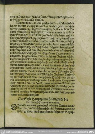 Der Erste Hauptpunct belangend die Person deß Excommunicanten