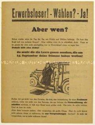 Aufruf der Zentrumspartei an Arbeitslose zur Reichstagswahl 1930