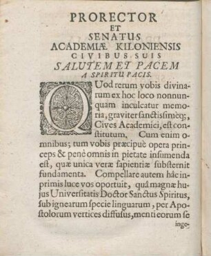 Prorector Et Senatus Academiæ Kiloniensis Civibus Suis Salutem Et Pacem A Spiritu Pacis.