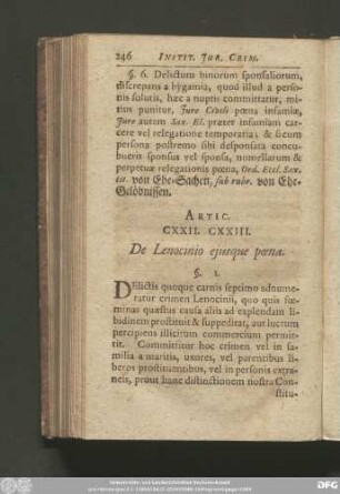 Artic. CXXII. CXXIII. De Lenocinio eiusque poena.