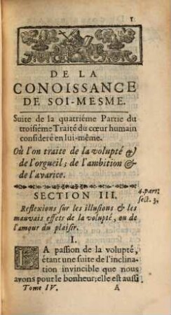 De La Connoissance De Soi-Mesme, 4. Suite Du Troisiéme Traité. De L'Être Morale De L'Homme; Ou De La Science Du Coeur