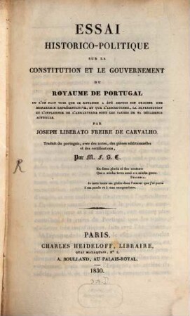 Essai Historico-Politique sur la Constitution et Gouvernement du Royaume de Portugal
