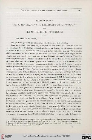 2: Première lettre de M. Revillout à M. Lenormant de l'Institut sur les monnaies égyptiennes