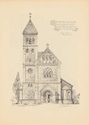 Romanische Kirche: Vorderansicht (aus: Drucke von Seminararbeiten der Königlich Technischen Hochschule Berlin, Bd. III)