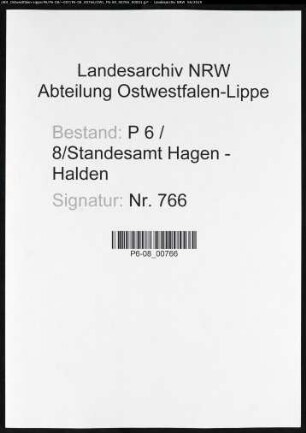 Sterberegister Standesamt Hagen-Halden