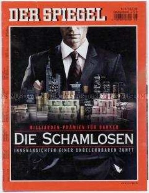 Umschlagblatt des Magazins "Der Spiegel" zur Bankenkrise und den Gehältern der Manager ("Die Schamlosen")
