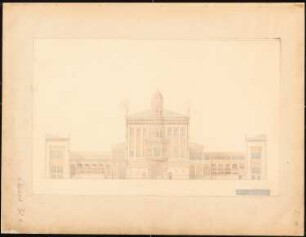 Börse, Berlin Schinkelwettbewerb 1853: Aufriss der Fassade an der Oberwallstraße, Maßstabsleiste