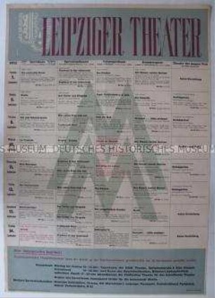 Maueranschlag mit dem Spielplan der Leipziger Theater