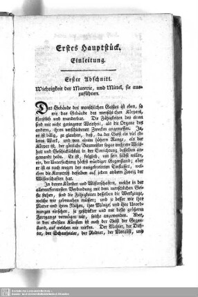 Erstes Hauptstück. Einleitung