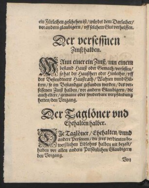Der versessnen Zinß halben.