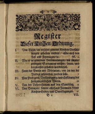 Register Dieser Kirchen- Ordnung.