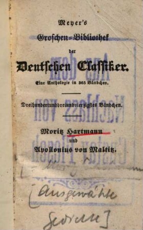 Moritz Hartmann und Apollonius von Maltitz : [Ausgewählte Gedichte]