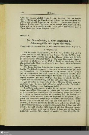 Anlage 19: Die Marneschlacht 6. bis 9. September 1914, Stimmungsbild und eigene Erlebnisse