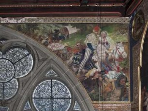 Der Zyklus Otto der Schütz, Wandbilder in der Aula der Marburger Universität — Landgraf Otto, genannt der Schütze, kehrt mit Elisabeth von Kleve in seine Heimat zurück