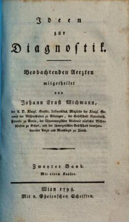 Ideen zur Diagnostik : beobachtenden Aerzten mitgetheilet ; in 3 Bänden, 2