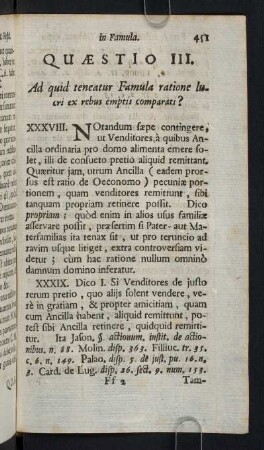 451-464, Quaestio III. Ad quid teneatur Famula ratione lucri ex rebus emptis comparati?