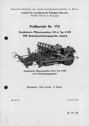 Kombinierte Pflanzmaschine, 2,5 m, Typ A 811