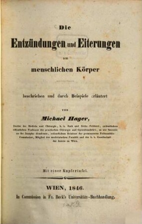 Die Entzündungen u. Eiterungen am menschlichen Koerper, 1