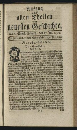 XXX. Stück. Coburg, den 25. Jul. 1753.