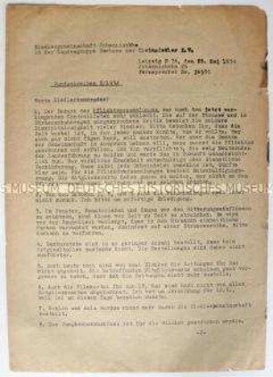 Hektografiertes Rundschreiben einer Siedlergemeinschaft u.a. zu Pflichtversammlungen