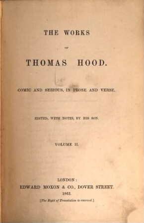The works of Thomas Hood : comic and serious, in prose and verse, with all the original illustrations, 2