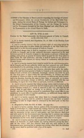 Return to an order dated 24. February 1846 : Copies of the orders or regulations resp. the carriage of letters and newspapers