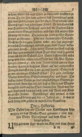 Die 3. Historia. Wie Eulenspiegels Vatter von Knetlingen hinwegzog an das Wasser/ Saal genannt/ und wie sein Sohn Eulenspiegel auf dem Seil lernet gehen