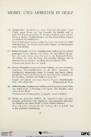 Möbel und Arbeiten in Holz (Nr. 216-236)