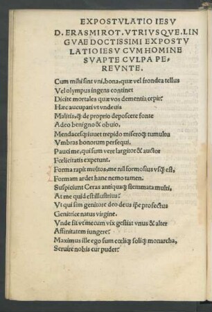 D. Erasmi Rot. Utriusque. Linguae Doctissimi Expostulatio Iesu Cum Homine Suapte Culpa Pereunte.