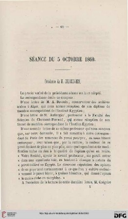 Séance du 5 octobre 1860