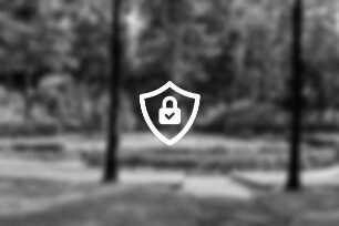 Bürgerpark: Naturbühne: vorn zwei Bäume, Sitzbänke und Hecke: dahinter Bühne und Bäume