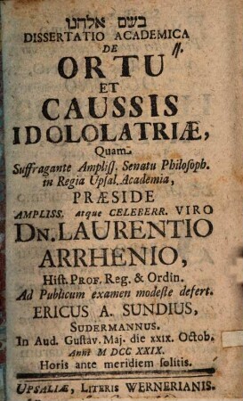 Diss. acad. de ortu et caussis idololatriae