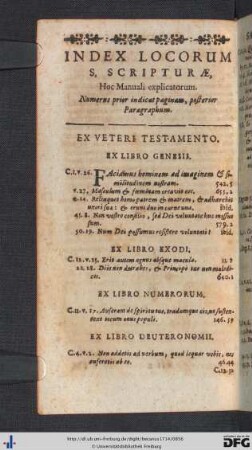 Index Locorum S. Scripturae, Hoc Manuali explicatorum.